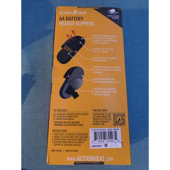 ActionHeat Heated Slippers Unisex OS Plush Fleece Winter AA Battery 4 Hours - Picture 3 of 6